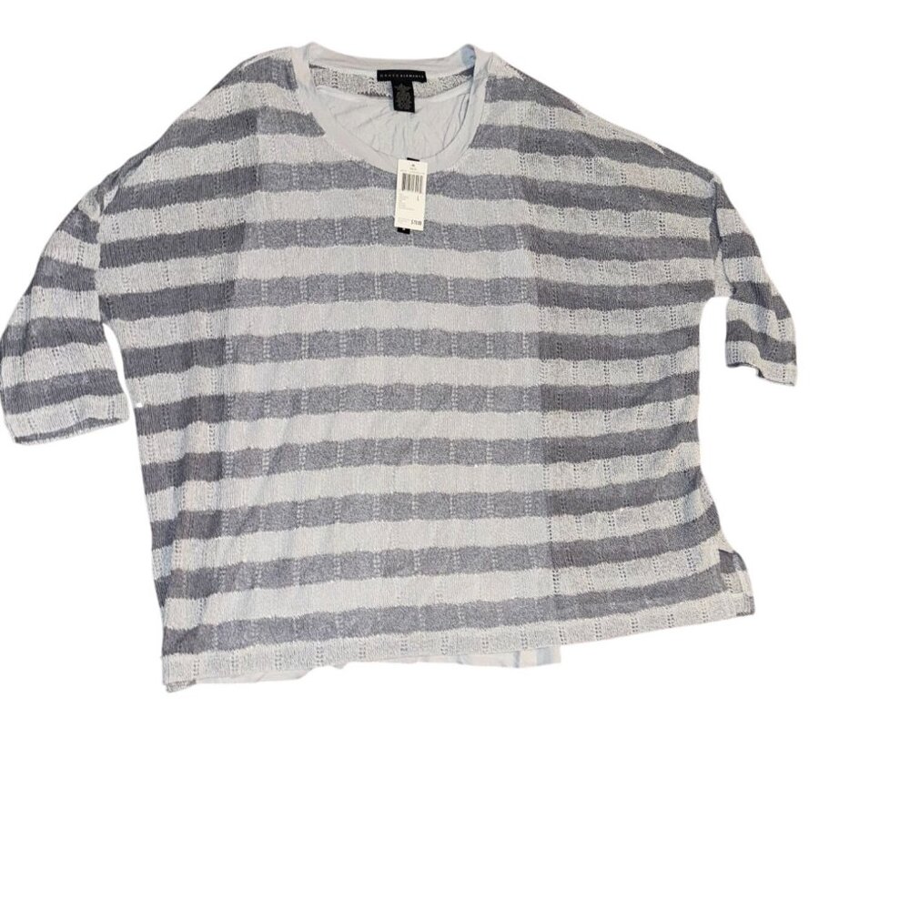 Grace Elements Womens Large Gray & White Striped Knit Sweater